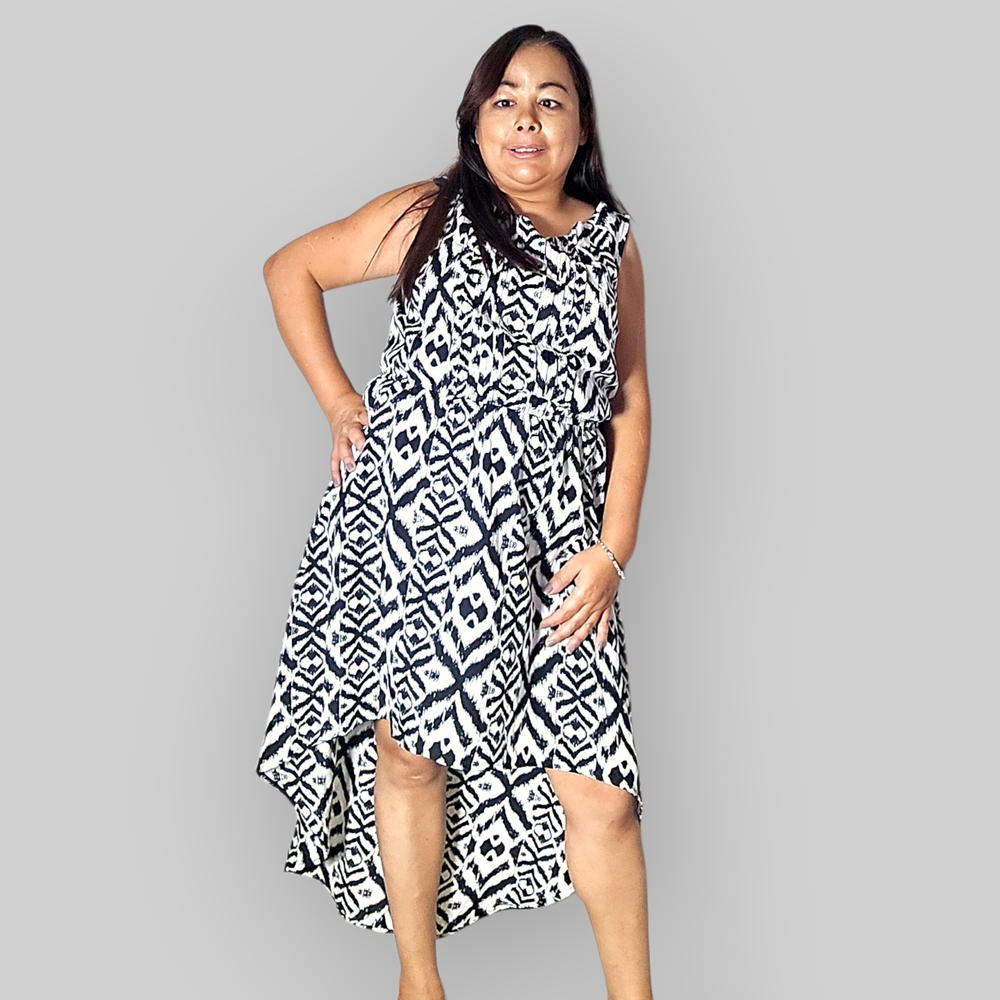 Dex Womens Medium Monochrome High Low Dress - Picture 2 of 9